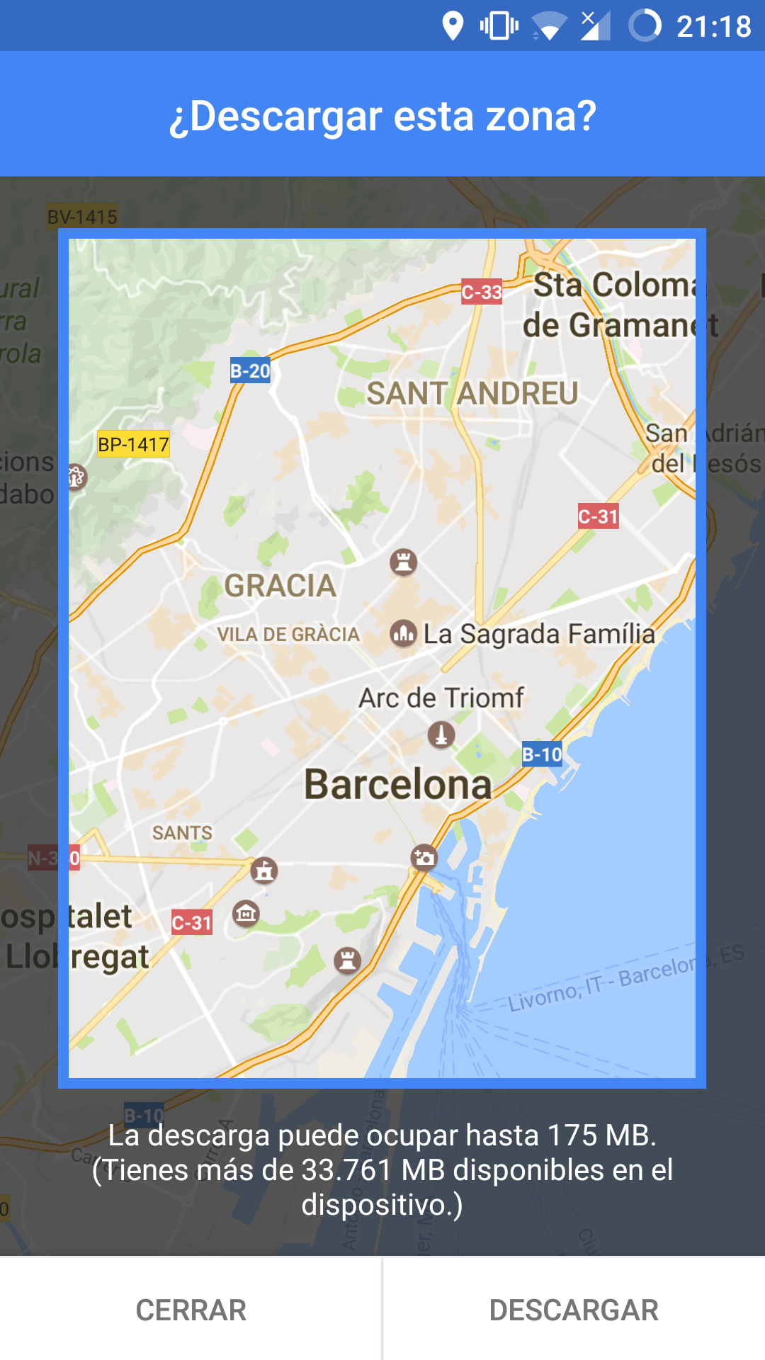 Selecciona la zona del mapa para descargar en la aplicación de Google Maps