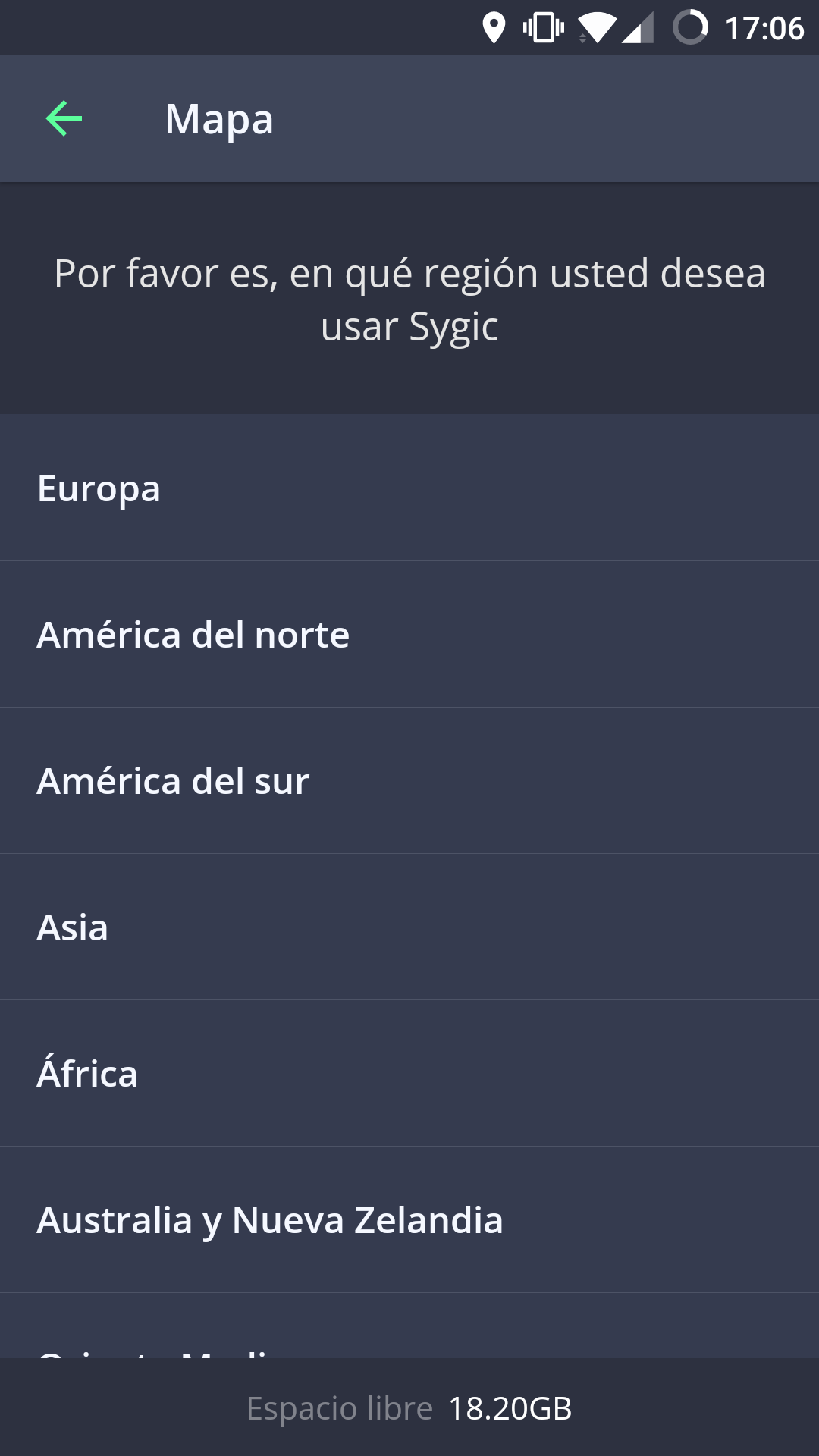 Continentes mundiales en las que se puede encontrar los mapas que quieres descargar en Sygic GPS gratuito