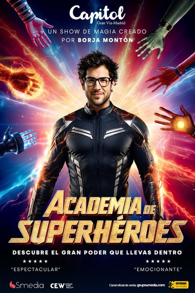 Cartel del espectáculo Academia de Superhéroes - Borja Montón