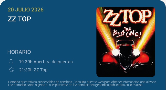 Cartel del espectáculo ZZ Top - Noches del Botánico 2026