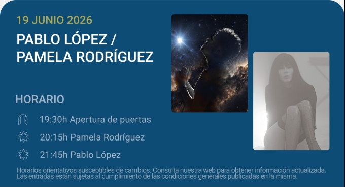 Cartel del espectáculo Pablo López / Pamela Rodríguez - Noches del Botánico 2026