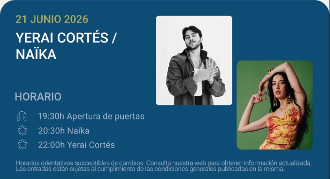 Cartel del espectáculo Yerai Cortés / Naïka - Noches del Botánico 2026