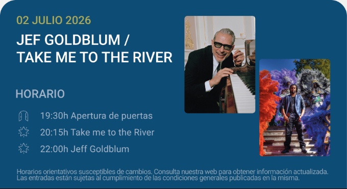 Cartel del espectáculo Jeff Goldblum / Take me to the River - Noches del Botánico 2026