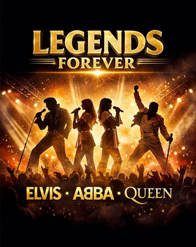 Cartel del espectáculo Legends Forever: Elvis, ABBA & Queen