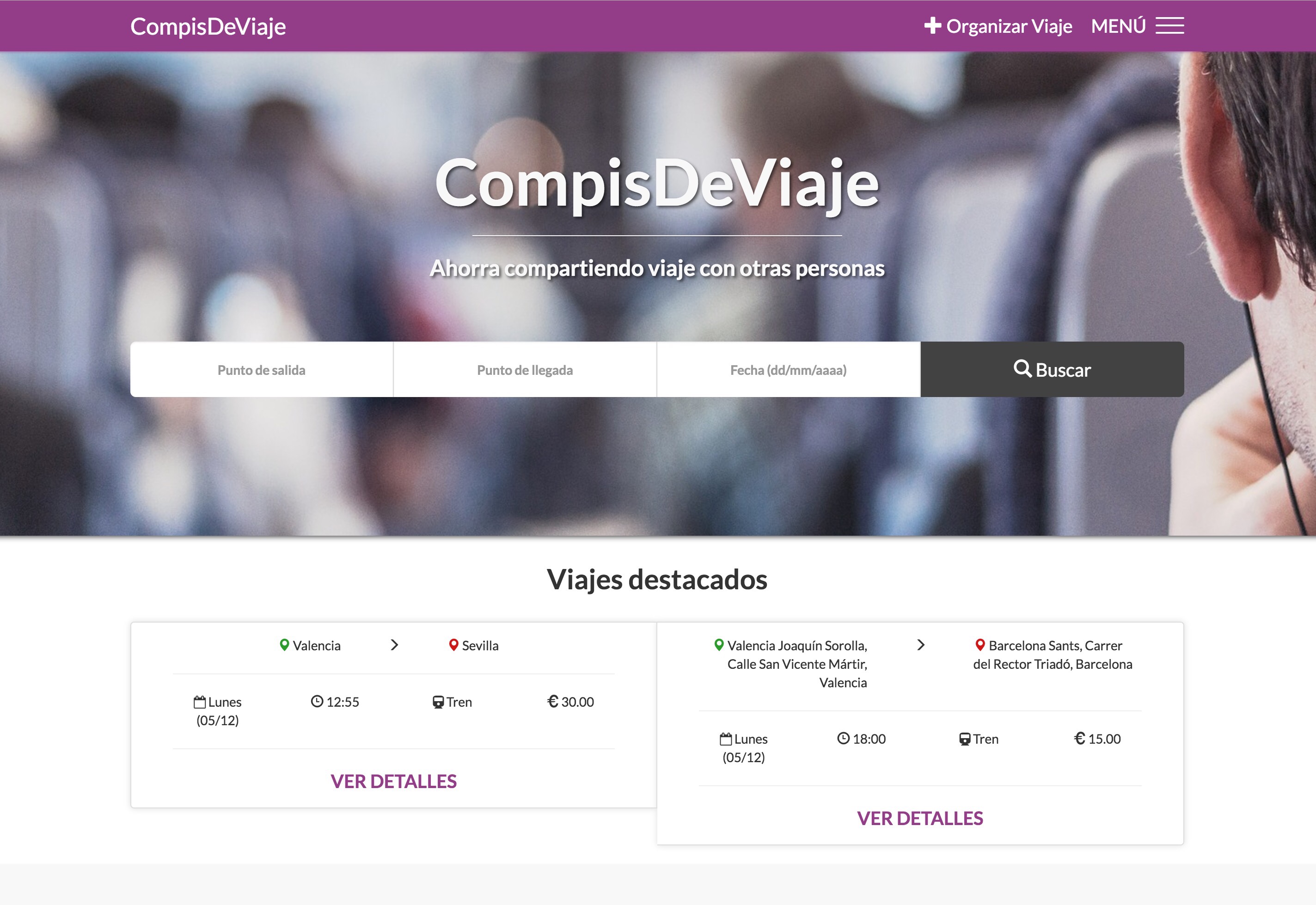 Bloque con los billetes de última hora en la página de inicio de compisdeviaje.com