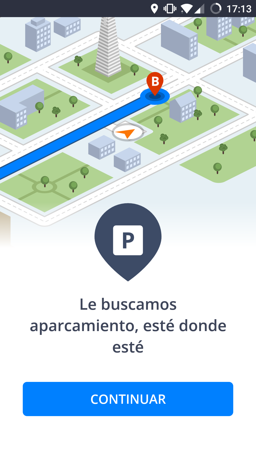 Pantalla donde Sygic GPS se ofrece a buscarte aparcamiento